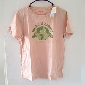 Cat & Jack Kids Large 10/12 Beige Short Sleeve T-shirt Make It Better World Top